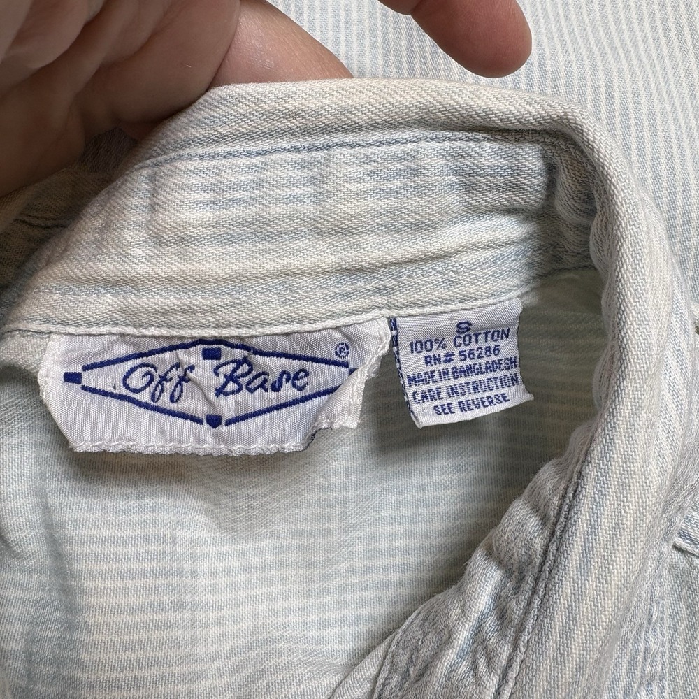 Vintage Off Base Men S Light Blue Sleeveless Button Up Hickory Stripe Cotton - Picture 14 of 14